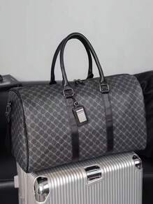 1pc Travel Bag, Checkerboard Design Lightweight High Capacity, Fashionable Suitable For Long Travel, Business Trips, Student Dorms, Weekend Picnics Overnight Bag Large Tote Bag Travel Essential Shopping Bag Large Capacity Bag Hiking Accessories Travel Bags Gym Bag Luggage Beach Weekend Bag Vacation Bags For Travel Holiday - Black - View 4