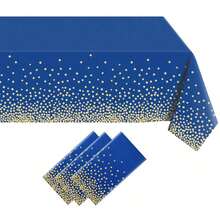 2 Packs/8 Packs, 1pc/4pcs Disposable Plastic Tablecloths And 1pc/4pcs Satin Table Runners Set, Navy Blue With Gold Dots Tablecloth, Gold Satin Table Runner, Suitable For Wedding, Birthday, Anniversary, Christmas, New Year Party Decoration - Navy - View 16