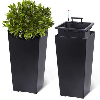 Techigher Tall Planters Set Of 2,Tapered Planter,Tall Flower Pot,Outdoor&Indoor Plant Pot With Drainage Holes&Water Level Monitor&Inner Bucket,Automat
