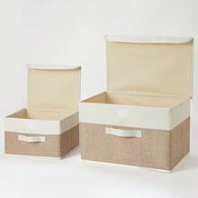 1pc Foldable Linen CD Storage Box, Collapsible Storage Bin With Lid, Toy Organizer Basket, Laundry Hamper - Khaki - View 4