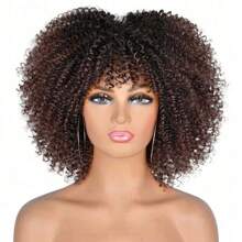 Short Hair Afro Kinky Curly Wigs With Bangs African Synthetic Ombre Glueless Cosplay Wigs For Women High Temperature