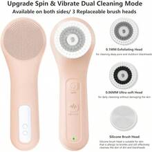 Vibrating And Rotating Face Scrubber, Waterproof Rechargeable Facial Cleansing Brush, 8 Modes Face Brush For Exfoliating And Massaging, For Removing Blackhead(Matte Black) - 粉色 - 查看 3