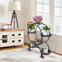 Metallständer für 6 Topfpflanzen, mehrere Blumentopfhalter, Regale, Pflanzgefäßregal, Aufbewahrungs-Organizer, Display für den Innen- und Außenbereich, Garten, Balkon - Schwarz - Übersicht 6