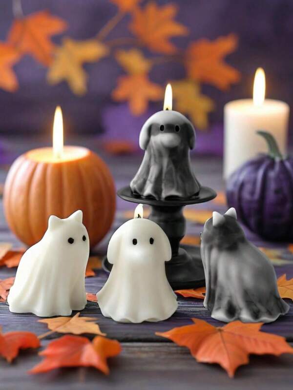 Halloween Ghost Cat & Ghost Dog Design Candle Silicone Mold - Adorable DIY Decor For Halloween, Easy To Demold & Clean, Reusable - Ideal For Making Ghost-Themed Cute Ornaments, High-Quality Choice For Halloween Scene Decoration