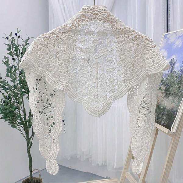 1 buc. Eșarfă subțire din dantelă florală croșetată, culoare solidă, pentru femei, primăvară/vară, garnitură decorativă pentru guler