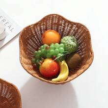 1 pièce Paniers à collations de style rotin, plateaux de service alimentaire en plastique, assiettes à collations assorties pour KTV, bar, vaisselle, plats à bonbons, plateaux de fruits, 2 tailles - jaune - Voir 6