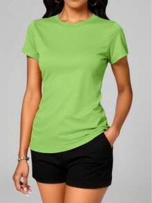 PLAYERA DAMA C/REDONDO M/CORTA AJUSTADO LISO - Verde Neon - View 5