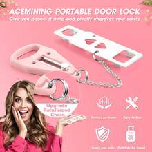 AceMining Home Security Door Locker Travel Lockdown Locks Additional Safety And Privacy Traveling Hotel Home Apartment College-Pink(1 Pack)