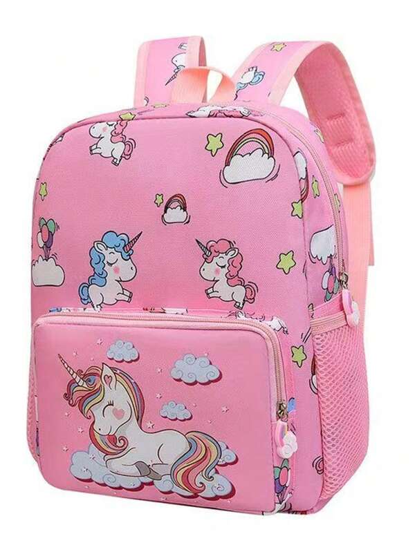 Fashionable Campus Style Cartoon Unicorn Backpack, New Student Double Shoulder Bag, Lightweight Back To School Backpack
