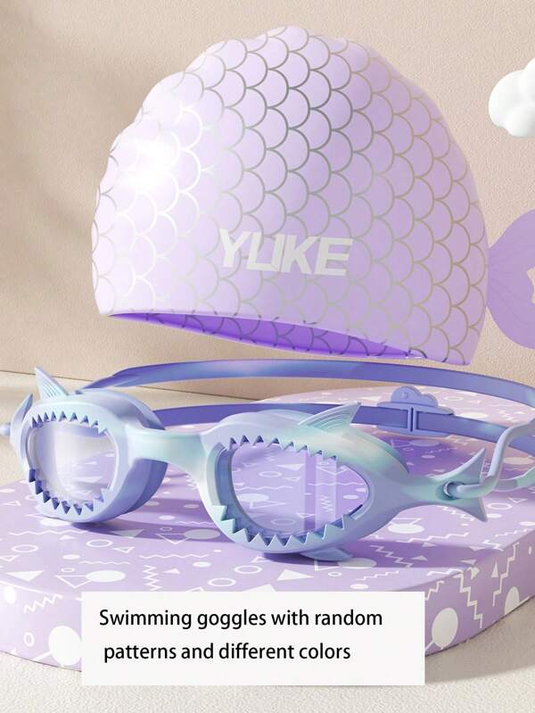 2 Stücke Jugend Silikon Schwimmbrillen und Badekappe, Meerjungfrau Zufallsmuster, farbverlaufende Schwimmbrillen - beschlagfrei, auslaufsicher, bequem sitzend, geeignet für Jungen und Mädchen, ideal für Wassersportarten