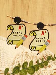 2pcs Creative Back To School/Teachers' Day Wooden/AcrylicPrint Earrings - Adolescent Unique Stationery School Bus Rainbow Pencil Education Slogan Earrings - Multicolor - View 7