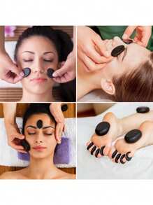 [黑色椭圆石] 8/10 块黑色椭圆石 | 适合头部、身体和足部 - 非常适合沙龙和家庭使用，按摩工具 - 黑色 - 查看 2