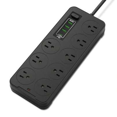 Extensor De Salida De Enchufe Múltiple 12 en 1 Con USB, Divisor De Enchufe Con Cable Estándar De EE. UU. De 2 m con 3 Puertos USB, 1 Extensión Tipo C y 8 ​​Salidas, Regleta con Adaptador De Cargador con Cable, Adecuada Para Oficina, Cabecera Y Viajes