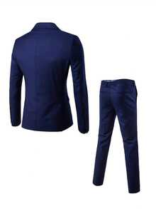 2 Piece Classic Men's Double Breasted Suit - 2 Piece Suit - Wedding, Interview, Party Formal Wear - Slim Fit Groomsmen Tuxedo Jacket + Pants Set - 海軍 - 查看 2