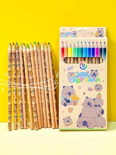 12pcs/24pc/36pc 12 Color Boxed Cute Children's Drawing And Coloring Colored Pencils, Capybara, Creative Drawing Pencils, Student Study Supplies, Wooden Stationery, Party Gifts, Graduation Gifts, Back To School Gifts