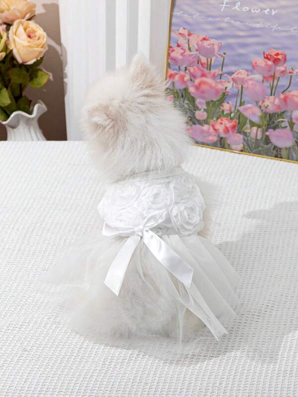 Vestito da signora per gatti/cani domestici, con decorazione a fiocco in nastro, in tessuto morbido e traspirante, adatto per primavera/estate, feste, Eid, occasioni di matrimonio