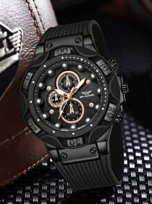 1 Stück Herren Silikon Armband modische und einfache gemischte Skala vertikale Drei-Augen-Zifferblatt Quarz Uhr, geeignet für täglichen Gebrauch, Dekoration oder Urlaubsgeschenke