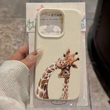1 pieza Funda de teléfono para pareja con patrón minimalista de jirafa y textura blanco, compatible con iPhone 16 Pro Max, 15, 14 Plus, 13, 12, 11, protección resistente al agua, a los golpes y a los arañazos - Multicolor - Ver 2