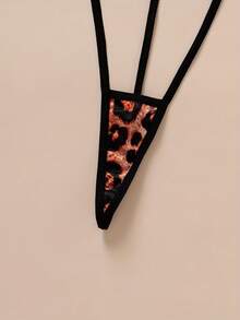 1 件性感内衣睡衣，性感豹纹蝴蝶结设计，可调节系带女式连体裤 - 比基尼三点式露背设计，女式连体裤，半透明成人服装 - 黑色 - 查看 5