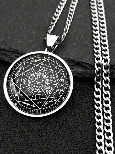 Seven Angels Order Stainless Steel Glass Necklace Solomon Amulet Necklace Protection Seal Jewelry Collar Men And Women Fashion Accessories Couples Gift