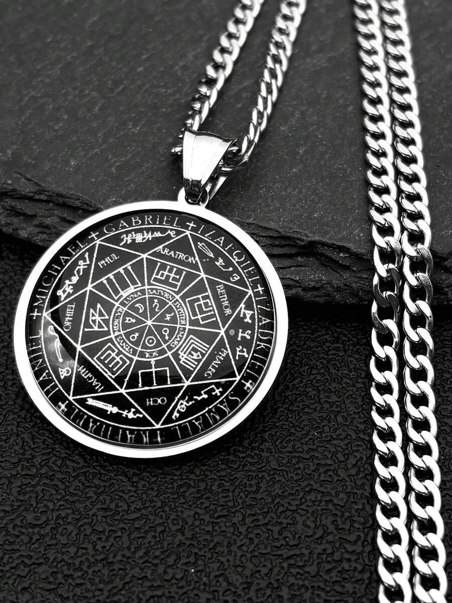 七天使订做不锈钢玻璃项链所罗门护身符项链守护印章首饰项圈男女时尚配饰情侣礼物