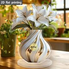 1/3/6 Pieces 2D Flat Printed Acrylic Elegant Lily Vase Decoration With White Lily And Gold Accents Classic Tabletop Decoration For Home, Office, Holiday Party Flower Vase Home Decor Wedding Table Centerpiece, Exquisite Design, Transparent Ornament, Party Centerpiece, Halloween Thanksgiving Christmas Autumn Interior Design Special Crafts