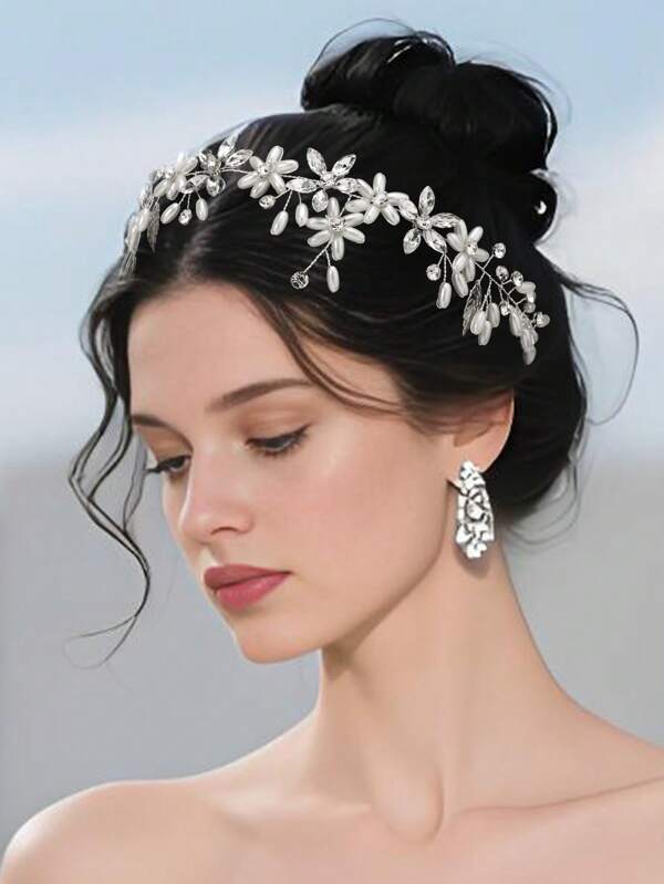 1 pieza Peine de pelo con perlas y rhinestones, accesorio de cabello de novia minimalista para mujeres