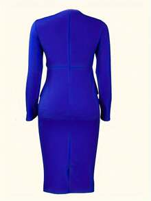 Stylish Elegance Plus Size Commuter Pencil Dress - Blue - View 2