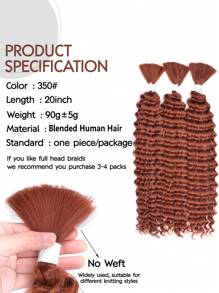 混合头发由人发与合成纤维和蛋白质细丝混合制成，1/3 件混合人发编织头发，用于波西米亚风辫子深波浪散装，无纬自然色 90 克 20 英寸卷发，用于编织无结 - S350 - 查看 3