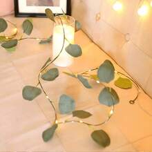 1 peça 2m/5m/10m luzes artificiais de eucalipto, folhagens, 2m, 20 luzes de LED, folhas de fada, videiras, guirlanda e caminho de mesa, guirlanda operada por bateria, decoração de parede para cenário de casamento (sem bateria) - Eucalipto - Ver 2