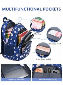 3 piezas/set Mochila con estampado de margaritas lindas, diseño de múltiples compartimentos de gran capacidad, cremallera Closure, adecuado como regalo para estudiantes de secundaria/preparatoria, niñas, vuelta al colegio