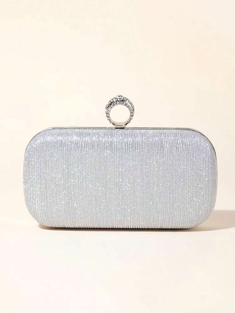 U-Shaped Rhinestone Handmade Evening Clutch Bag, Makeup Bag, Formal Dress Bridal Purse - Silver - View 1