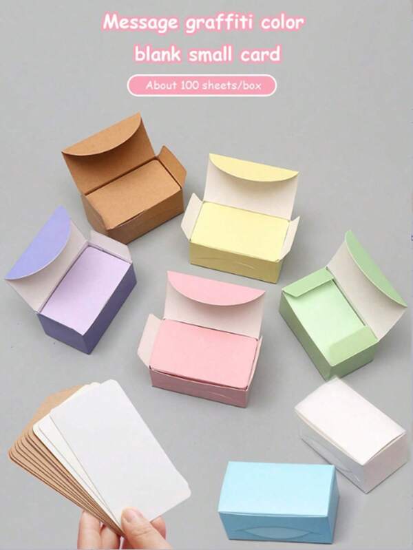 1 Set, 100 Creative Boxed DIY Flashcards, Blank Small Cards, Postcards, Bookmarks, Message Notes, Carry Small Cards With You, 100 Blank DIY Graffiti Rounded Small Cards, Blank Word Cards, Message Cards, Learning And Office Memo Pads