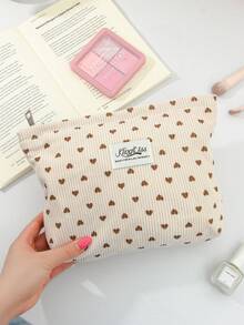 1 PC Corduroy Heart Make Up Bag, Fashionable And Casual Large Capacity Portable Zipper Makeup Bags, Travel And Vacation Essentials Cosmetic Bags For Sanitary Napkins, Pouch Pads, Wired Earphones, Earpods, Headphones, Charger, Lipsticks, Cosmetics, Perfume, Skin Care And Beauty Products, Home Decor, Keys, Holiday Gifts Makeup Travel Toiletry Organizer Essentials Gifts, Makeup Pouch, Christmas Gifts, Pouch, Gifts Pouch / Small Handbag, Makeup Organizer, Mini Pouch, Large Capacity Pouch, Gifts Christmas Gifts, Gift Ideas For Women