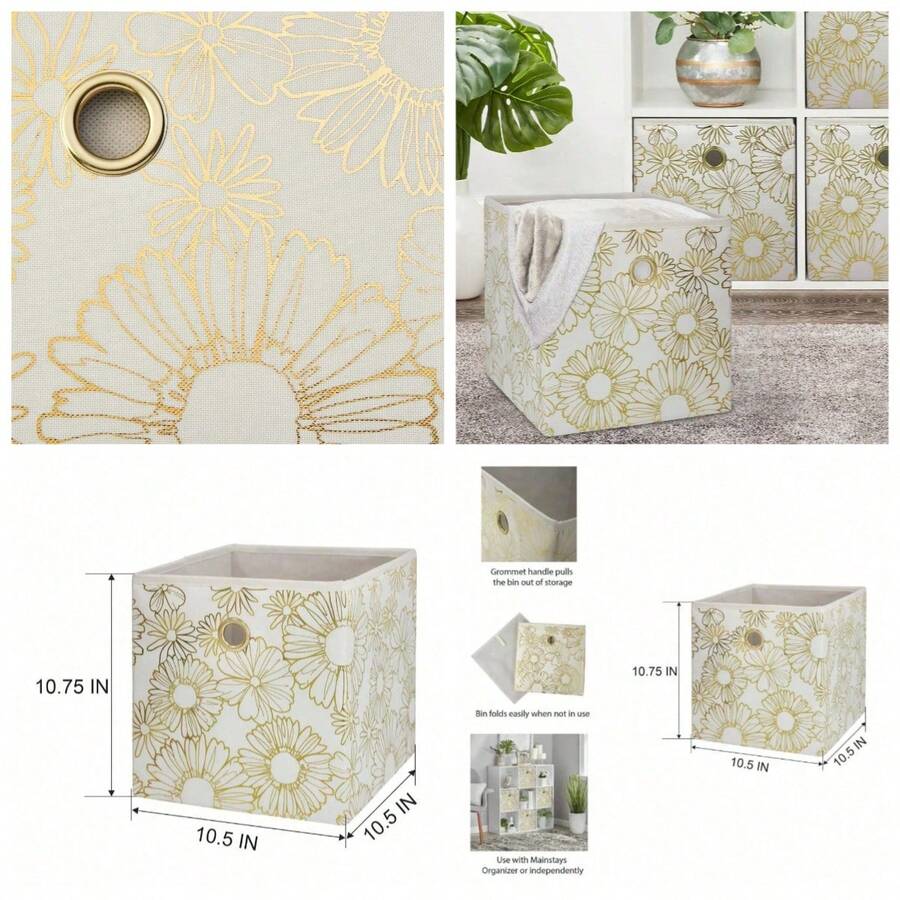 Collapsible Fabric Cube Storage Bin (10.5" X 10.5") Gold Metallic