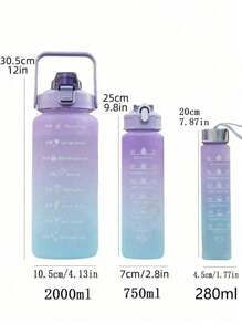 1 pièce Bouteille d'eau en PC de grande capacité de 2 L ou 750 ml ou 300 ml, dégradé rose. Tasse portable avec paille pour sport et fitness, à usage domestique et en extérieur lors des voyages