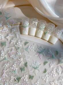 1 Sheet 3D Lily Flower & Butterfly Design Nail Art Stickers Decals Decoration