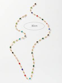 1pc Random Color Colorful Bohemian Style Long Glass Bead Necklace, Accessory For Party, Meeting, Dating, Decoration, Plunging Neckline Sweater Chain - Yellow Gold - View 4