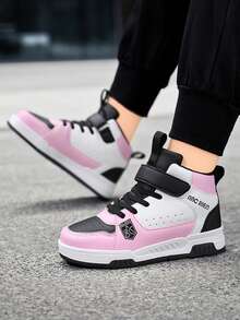 1 Pair Children's Fashion Leather Patchwork Sports Shoes, Outdoor Versatile Casual Comfortable Breathable Non-Slip Running Sneakers Suitable For Boys And Girls - Pink - View 6