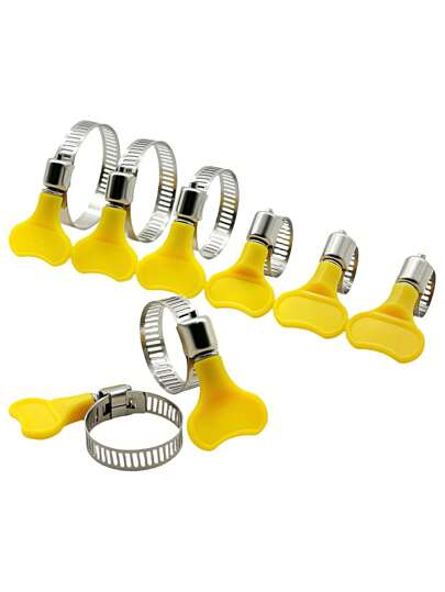 طقم كلامب من الفولاذ المقاوم للصدأ 5/10 قطع، متوفر بأحجام: 10-16 مم، 13-19 مم ، 19-29 مم, 25-38 مم. كليمب مع برغي ثومب مقبض بلاستيكي أصفر، تي-بولت، تصميم جير الملمس، كلمب آمن للسباكة والسيارة، معدن، حلقة مُشكلة، هيدروليك صناعي وعلمي، وصول باثومي وماء