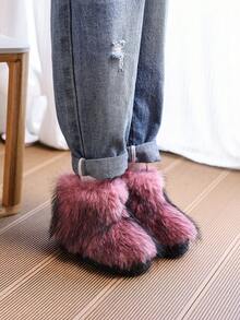 1 Pair Cute Niche Furry Boots, Mid-Calf Winter Snow Boots For Girl - Pink - View 7