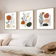 Kit Of 3 Decorative Frames Minimalist Art Leaves And Flowers Organic Shapes Modern Decor - trắng - Xem 4