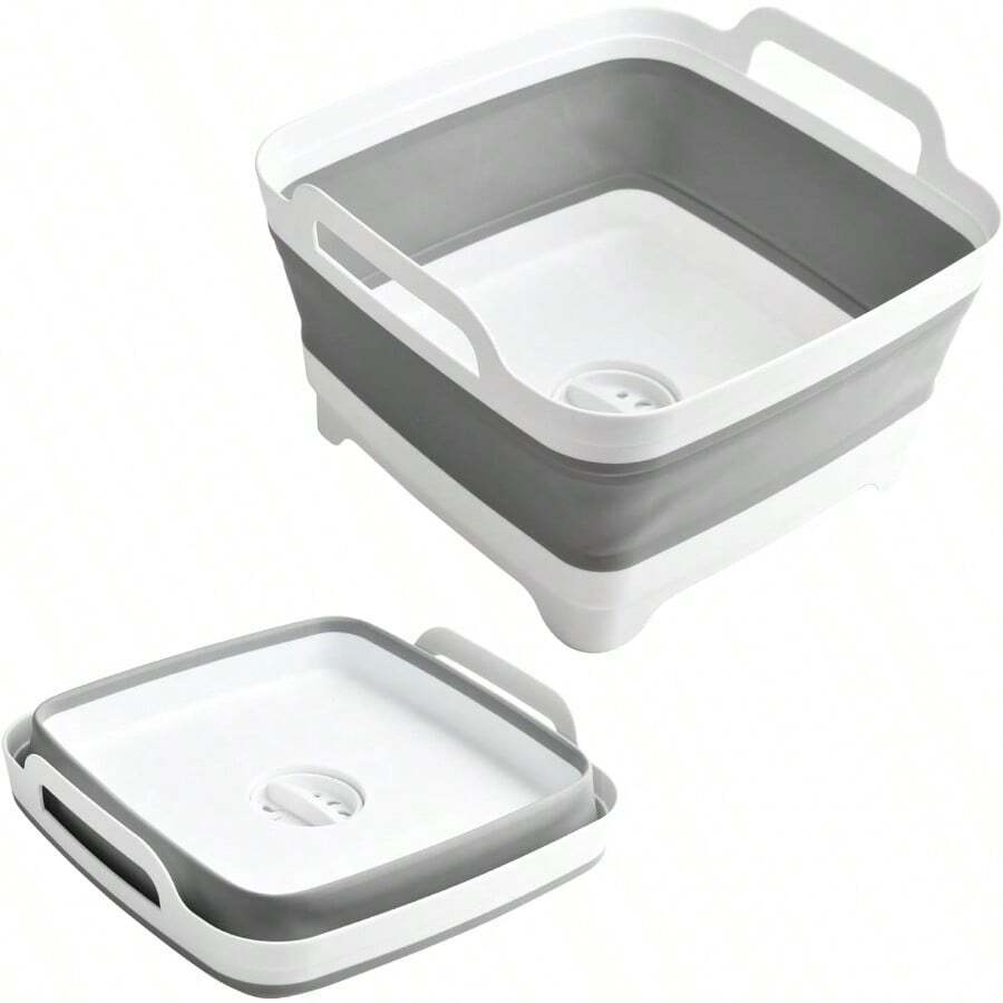 NEWCollapsible Dish Basin Foldable Kitchen Sink With Drain Plug Plastic Laundry Tub 9L 2.4Gal RV Camping Wash Basin SpaceSaving Bottle Washing Sink Gray 7.3 - Xám - Xem 1