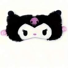Sanrio 1pc Sanrio Kuromi And Hello Kitty Plush Sleep Mask - Cute Cartoon Design, Soft Blackout Cover, Suitable For All Types Of Light Brown, Features Fluffy And Comfortable Cute Cat Eye Sleep Mask - Blackout Goggles, A Cute Gift For Girls