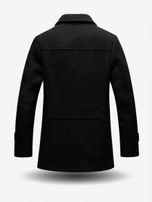 Men's Solid Color Detachable Ribbed Collar Single-Breasted Wool Blend Overcoat, Simple Commuter Jacket For Autumn/Winter - Black - View 2