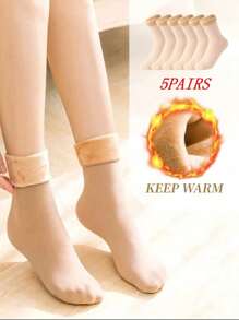 5 双纯色雪袜，男女皆宜，内衬羊毛，温暖舒适，适合冬季穿着 - 彩色 - 查看 8
