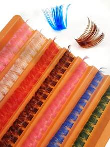 Asiteo 112pcs D Curl 100D Colored Fluffy False Eyelashes, Single Strand Fake Lashes, Natural Colors - Pink, Green, White, Red, Blue, Brown, Soft Fan-Shaped Single Strand Colored Lashes For DIY At Home - D - 查看 5