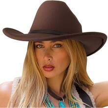 Classic Western Felt Cowboy Hat With Wide Brim For Outdoor Use - 1 Pc Style 2: Coffee - View 1