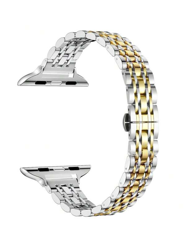 1pc Narrow Silver & Gold Metallic Apple Watch Band For Women, Elegant And Fashionable Design, Suitable For Apple Watch Ultra 3/2/1 Series SE/S10/S9/S8/S7/S5/S4/S3 38/40/41/44/45/46/49mm, Removable 7-Link Metal Strap For Daily Wear, Party, Travel, Gift
