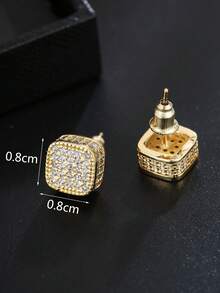 Men Cubic Zirconia Square Stud Earrings Copper Punk Hip Pop Style , For Jewelry Gift And Party - Yellow Gold - View 5